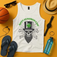 Happy St Patricks Day Irish Clover Skull Beard Tank Top