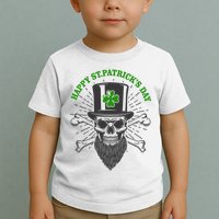 Happy St Patricks Day Irish Clover Skull Beard Toddler T-Shirt