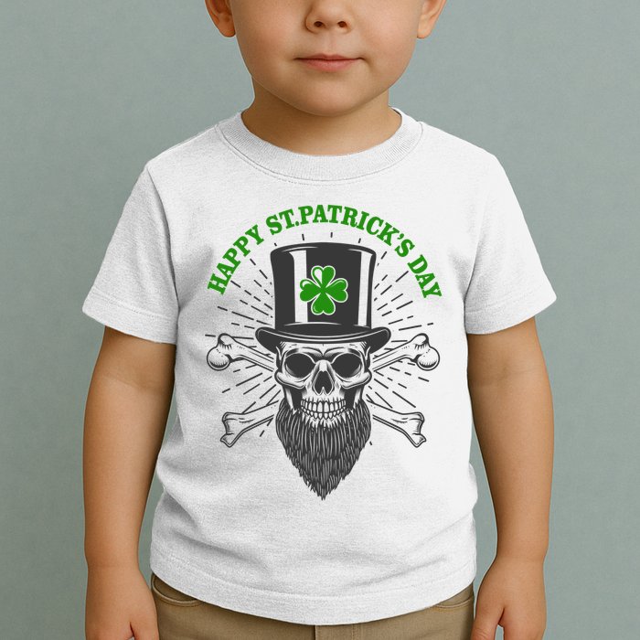 Happy St Patricks Day Irish Clover Skull Beard Toddler T-Shirt