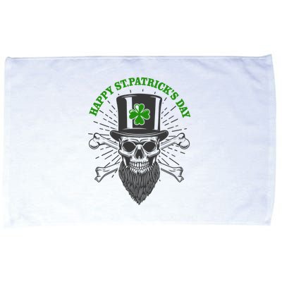 Happy St Patricks Day Irish Clover Skull Beard Microfiber Hand Towel