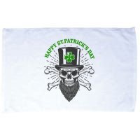 Happy St Patricks Day Irish Clover Skull Beard Microfiber Hand Towel