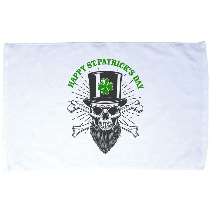 Happy St Patricks Day Irish Clover Skull Beard Microfiber Hand Towel