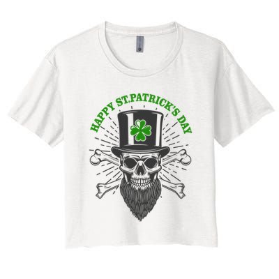Happy St Patricks Day Irish Clover Skull Beard Crop Top