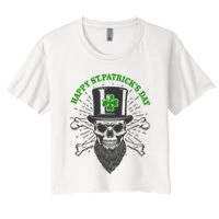 Happy St Patricks Day Irish Clover Skull Beard Crop Top