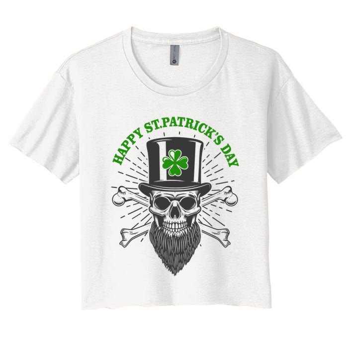 Happy St Patricks Day Irish Clover Skull Beard Crop Top