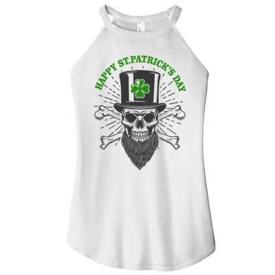 Happy St Patricks Day Irish Clover Skull Beard Women's Perfect Tri Rocker Tank