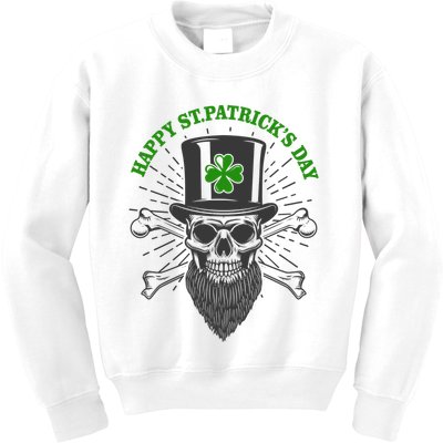 Happy St Patricks Day Irish Clover Skull Beard Kids Sweatshirt
