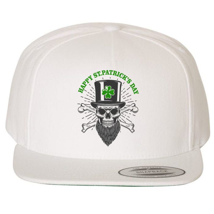 Happy St Patricks Day Irish Clover Skull Beard Wool Snapback Cap