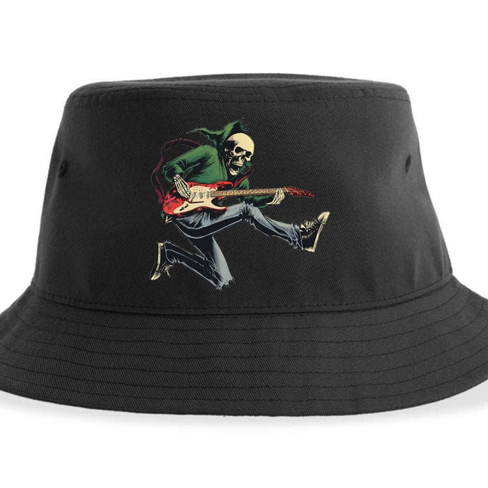 Halloween Skeleton Playing Guitar Rock And Roll Band Sustainable Bucket Hat