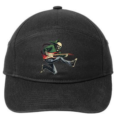 Halloween Skeleton Playing Guitar Rock And Roll Band 7-Panel Snapback Hat