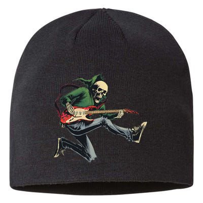 Halloween Skeleton Playing Guitar Rock And Roll Band Sustainable Beanie