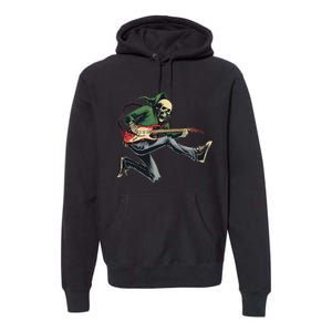 Halloween Skeleton Playing Guitar Rock And Roll Band Premium Hoodie