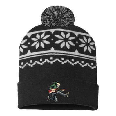 Halloween Skeleton Playing Guitar Rock And Roll Band USA-Made Snowflake Beanie