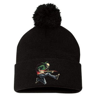 Halloween Skeleton Playing Guitar Rock And Roll Band Pom Pom 12in Knit Beanie