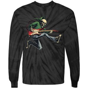 Halloween Skeleton Playing Guitar Rock And Roll Band Tie-Dye Long Sleeve Shirt