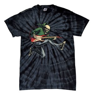 Halloween Skeleton Playing Guitar Rock And Roll Band Tie-Dye T-Shirt