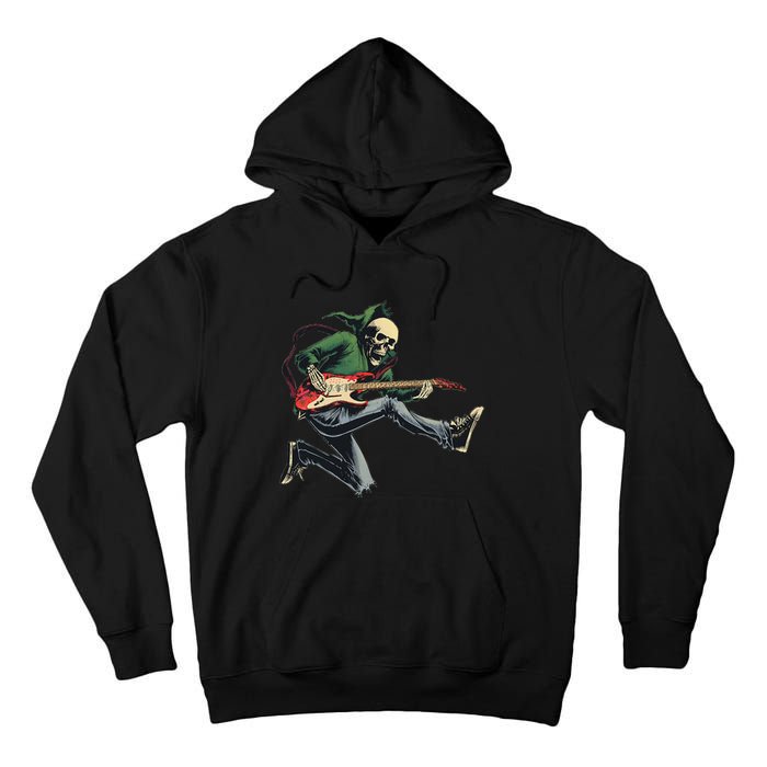 Halloween Skeleton Playing Guitar Rock And Roll Band Tall Hoodie