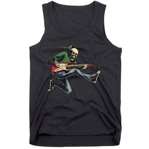 Halloween Skeleton Playing Guitar Rock And Roll Band Tank Top