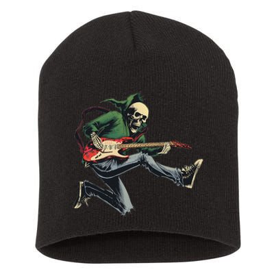 Halloween Skeleton Playing Guitar Rock And Roll Band Short Acrylic Beanie