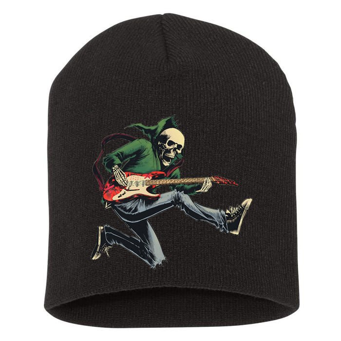 Halloween Skeleton Playing Guitar Rock And Roll Band Short Acrylic Beanie