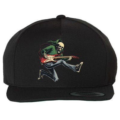 Halloween Skeleton Playing Guitar Rock And Roll Band Wool Snapback Cap