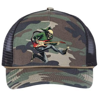 Halloween Skeleton Playing Guitar Rock And Roll Band Retro Rope Trucker Hat Cap