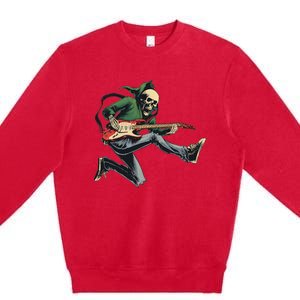 Halloween Skeleton Playing Guitar Rock And Roll Band Premium Crewneck Sweatshirt