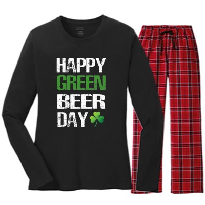 Happy St Patrick's Day Funny Green Beer Irish Drinking Women's Long Sleeve Flannel Pajama Set 