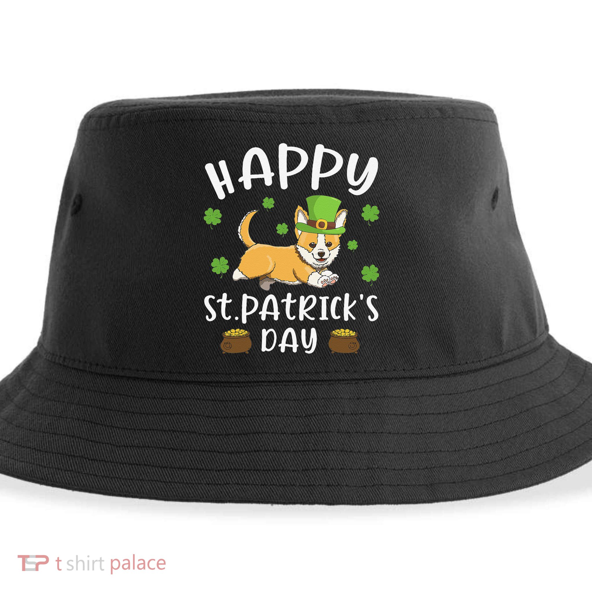 Happy St. Patrick's Day Funy Saint Patricks Corgi Dog Gift Sustainable Bucket Hat