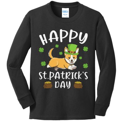 Happy St. Patrick's Day Funy Saint Patricks Corgi Dog Gift Kids Long Sleeve Shirt