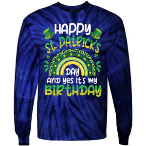 Happy St Patricks Day Its My Birthday Irish Shamrock Rainbow Tie-Dye Long Sleeve Shirt