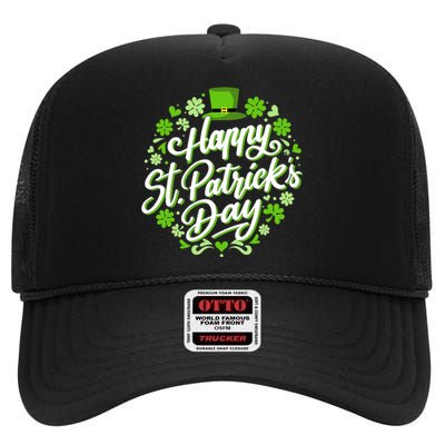 Happy St Patricks day with shamrocks for irish party High Crown Mesh Back Trucker Hat