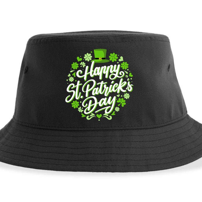 Happy St Patricks day with shamrocks for irish party Sustainable Bucket Hat