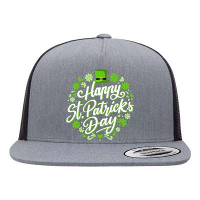 Happy St Patricks day with shamrocks for irish party Flat Bill Trucker Hat