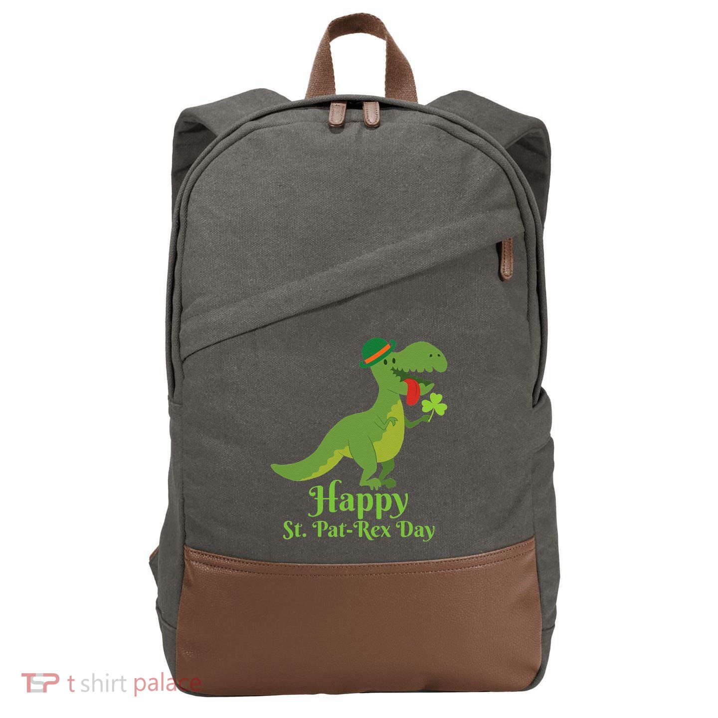 Happy Saint Pat Rex St. Patrick's Day TRex Dinosaur Gift Cotton Canvas Backpack