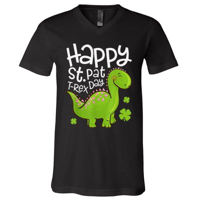 Happy St Pat T Rex Saint Patrick's Day Dinosaurs Funny Lover V-Neck T-Shirt