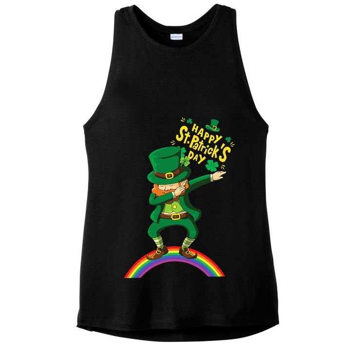 Happy Saint Patrick's Day Leprechaun Dab Rainbow Ladies PosiCharge Tri-Blend Wicking Tank