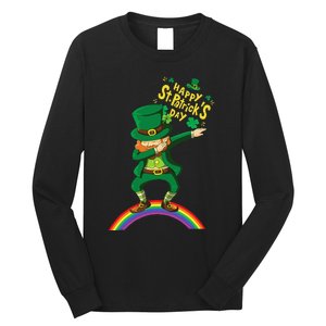 Happy Saint Patrick's Day Leprechaun Dab Rainbow Long Sleeve Shirt