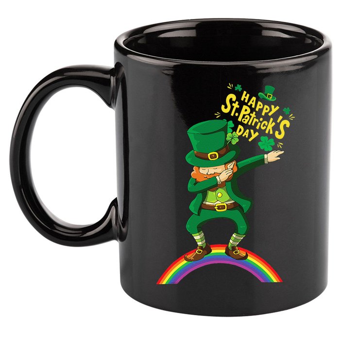 Happy Saint Patrick's Day Leprechaun Dab Rainbow 11oz C Handle Ceramic Mug