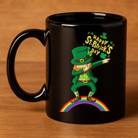 Happy Saint Patrick's Day Leprechaun Dab Rainbow 11oz C Handle Ceramic Mug