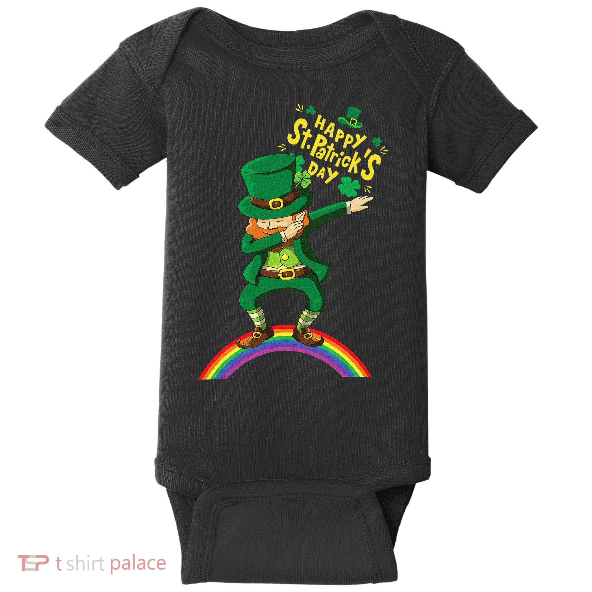 Happy Saint Patrick's Day Leprechaun Dab Rainbow Baby Bodysuit