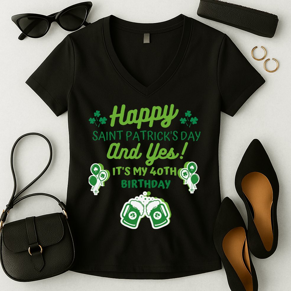 Happy Saint Patrick's Day And Yes It's My 40th Birthday Gift Women's V-Neck T-Shirt