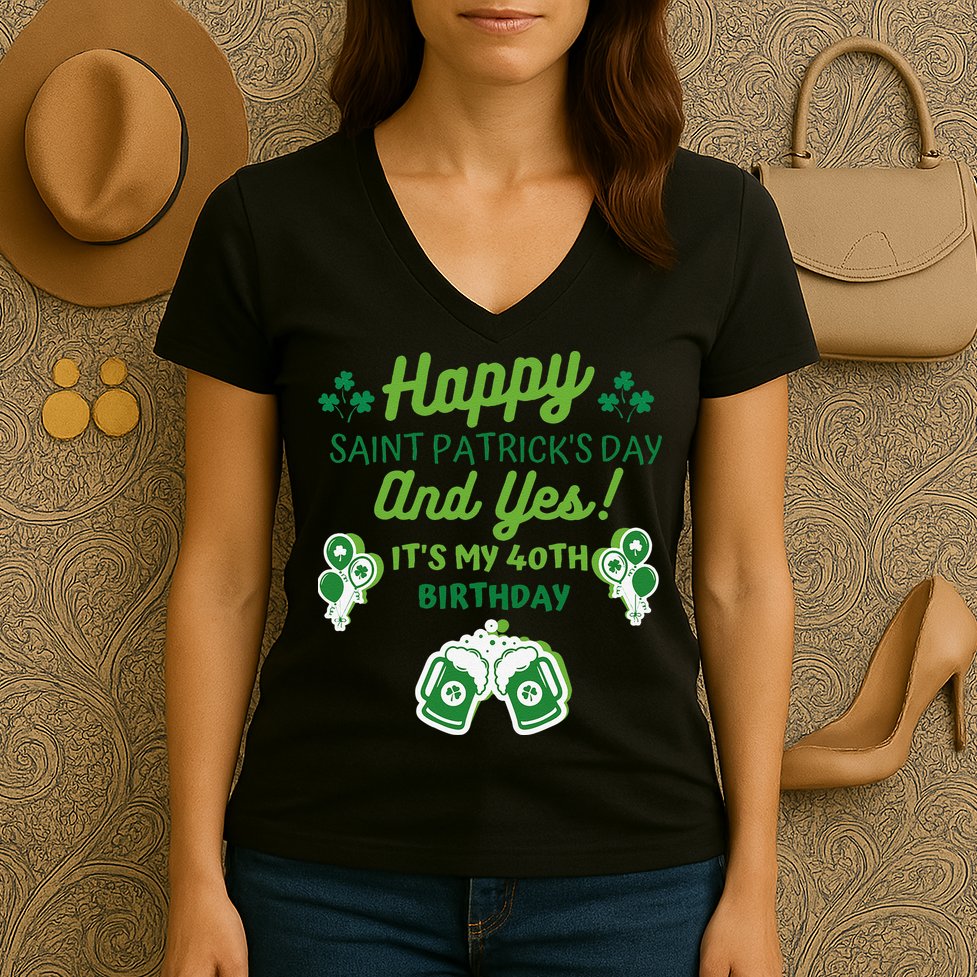 Happy Saint Patrick's Day And Yes It's My 40th Birthday Gift Women's V-Neck T-Shirt