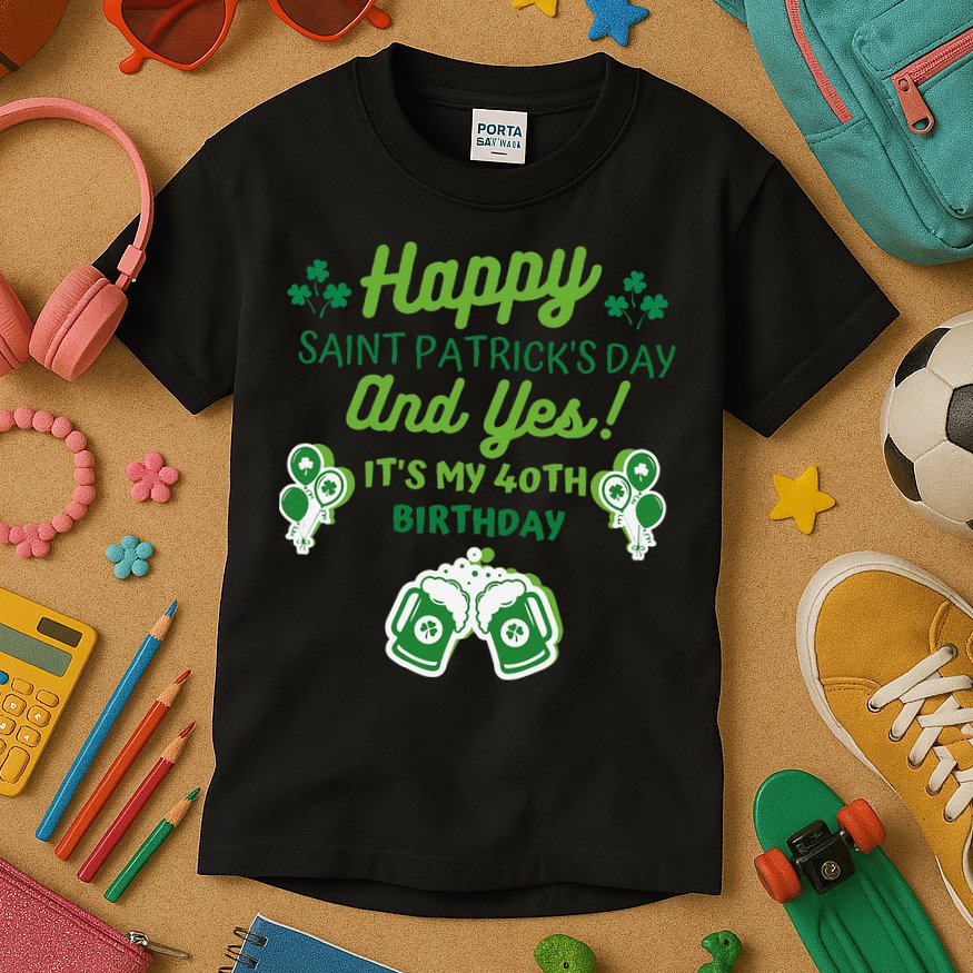 Happy Saint Patrick's Day And Yes It's My 40th Birthday Gift Kids T-Shirt