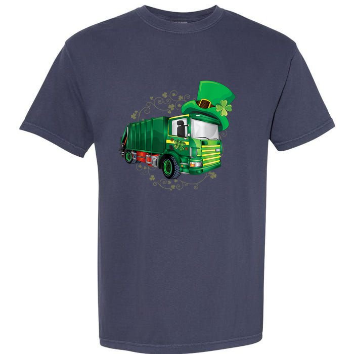 St Patrick's Day Green Garbage Truck Boy Kids Garment-Dyed Heavyweight T-Shirt