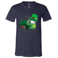 St Patrick's Day Green Garbage Truck Boy Kids V-Neck T-Shirt