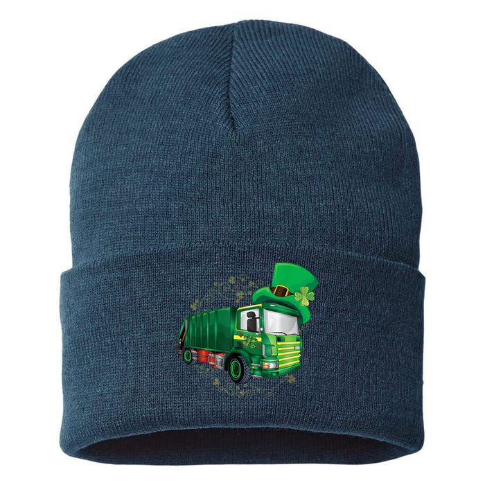 St Patrick's Day Green Garbage Truck Boy Kids Sustainable Knit Beanie