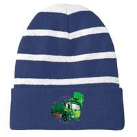 St Patrick's Day Green Garbage Truck Boy Kids Striped Beanie with Solid Band