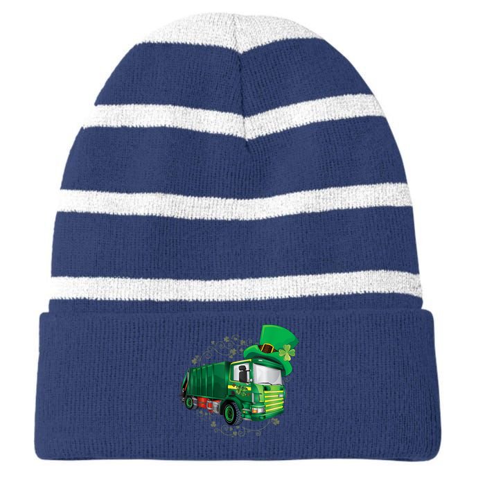 St Patrick's Day Green Garbage Truck Boy Kids Striped Beanie with Solid Band