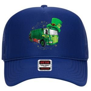 St Patrick's Day Green Garbage Truck Boy Kids High Crown Mesh Back Trucker Hat